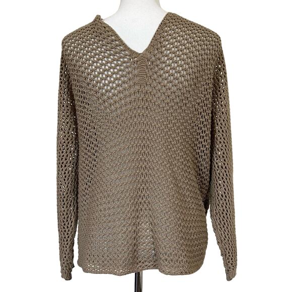 Don’t Ask Why Women’s Cardigan Sweater Tan Open Knit Open Front Made kItaly O/S - Picture 4 of 7